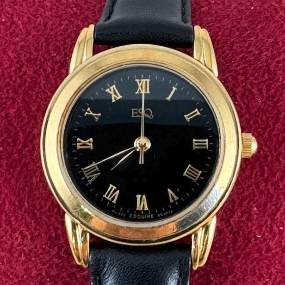Fabulous Vintage Movado ESQ Watch Black on Gold